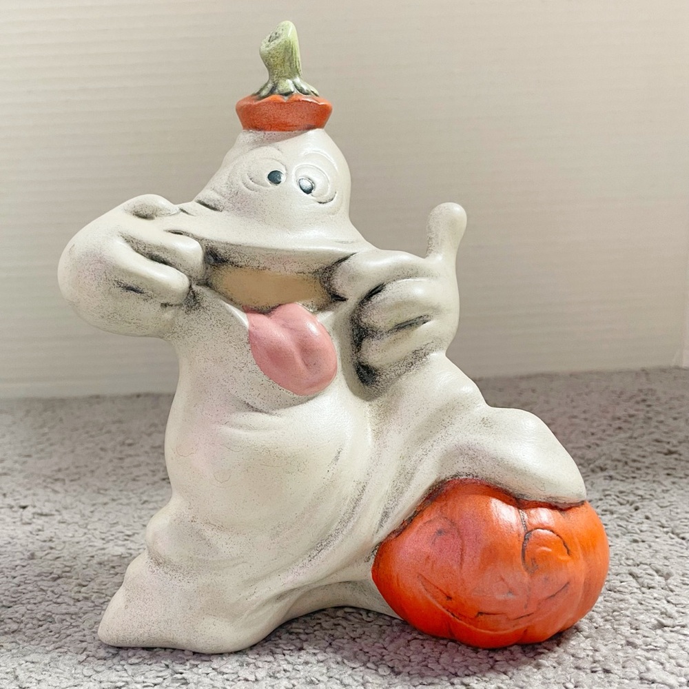 Vintage Ceramic Cute Spooky Halloween Ghost with Pumpkin Holland Mold
